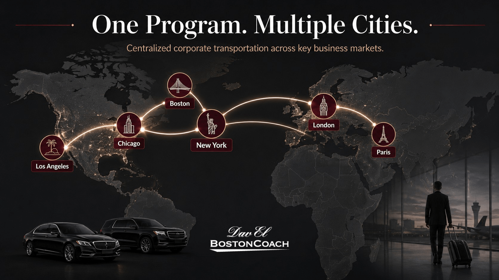 Global multi-city corporate ground transportation network connecting major business markets