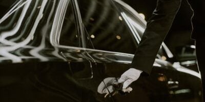 Caucasian,Middle,Aged,Man,Wearing,Glove,Opening,Car,Door,,Only